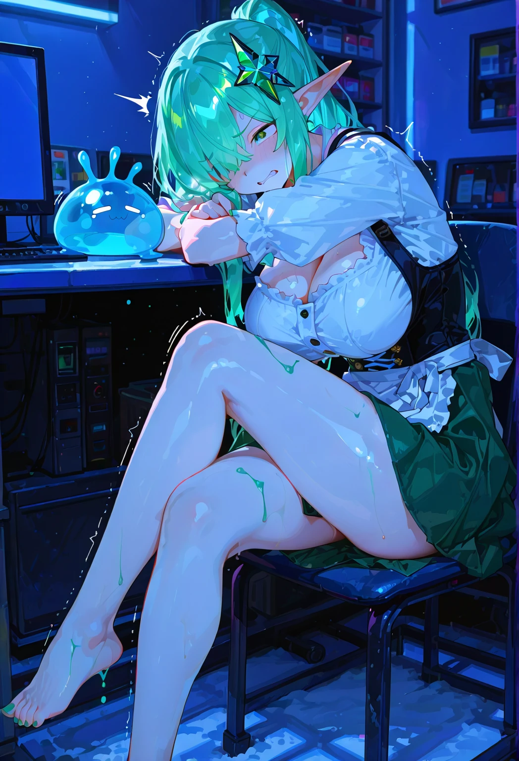 NSFW，miku hatsune，blouse over naked，a school bag，vaginal，sex，perspiring，crowd，short stature，flat chest，gangbang，5girl，(excessive cum:1.5)，afterglow，legs up，spread pussy，Rape，afterglow:1.3，sleep while sitting on a seat in the classroom，crime prevention buzzer，crass room，desk，chalk board，timetable table，Many classmates rushed to，Surrounded，Everyone is surrounded by naked people，