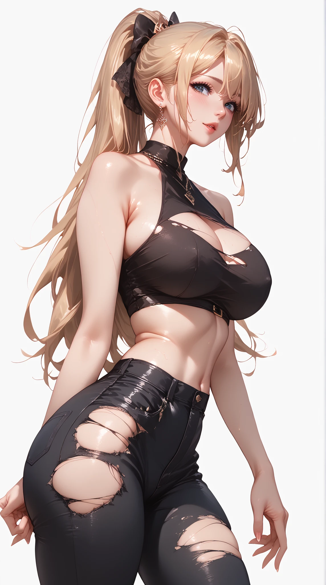 1girl.black,glasses,cowboy top,sleeveless,cleavage,huge breastst,areola,pregant, little clothing, black exposed unzipped mesh crop top with cleavage hole, bare legs, bare midriff, unzipped thong