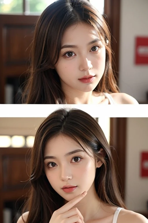 ((((masterpiece、Highest quality、High resolution、Tabletop、wallpaper、Realistic、Bright lighting、Professional Lighting、Face Light、Smooth lighting、Japanese women、Beautiful woman、action、gravure、sexy、so beautiful、Beautiful Skin、Beautiful and exquisite、Detailed face、slim、Looking into the camera、Cleavage))))、((Big Breasts:1.4))、((((japanese,20-years-old,One woman,outdoors,Looking into the camera:1.5)))),smile,close mouth