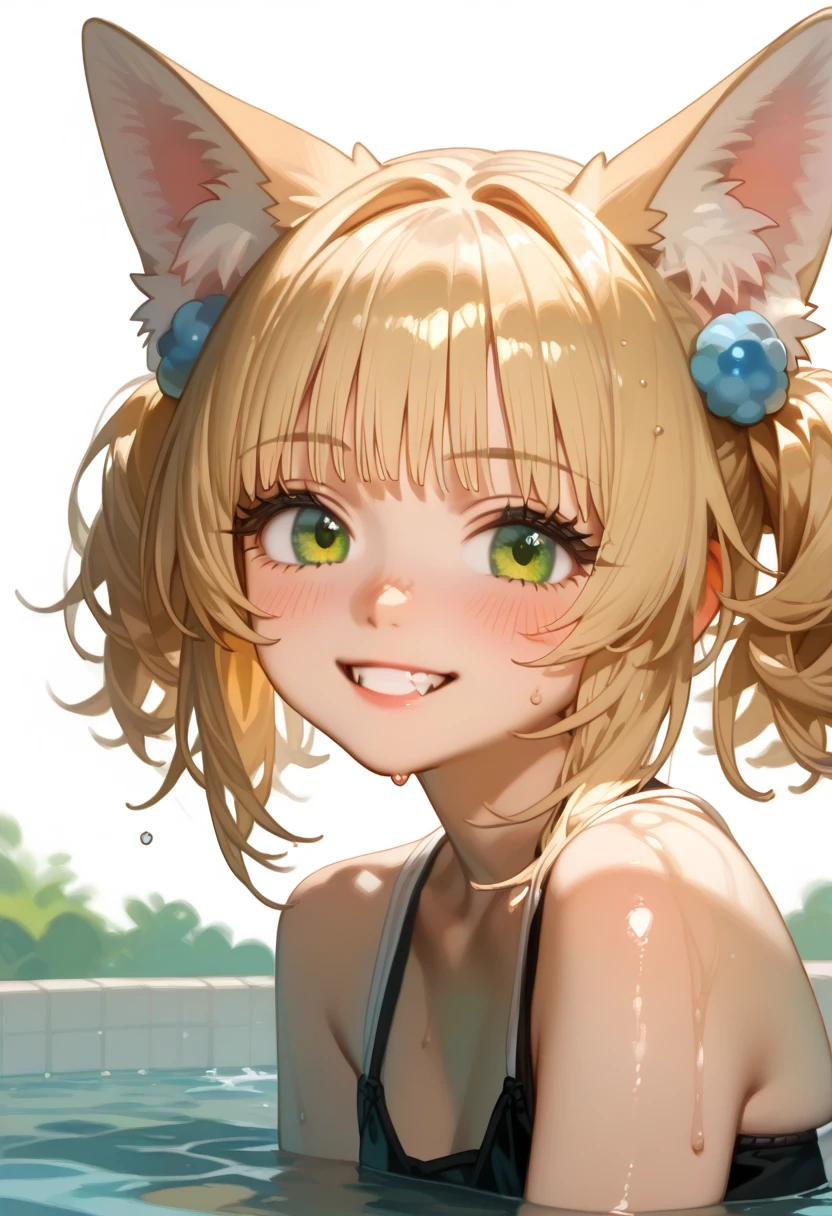 (BNHA style),Himiko Toga,(Alone),Himiko toga,(boku no hero academia),(short blonde hair with two messy pulps in her hair and yellow eyes with cat pupils),Wearing),+,(\bikini)/