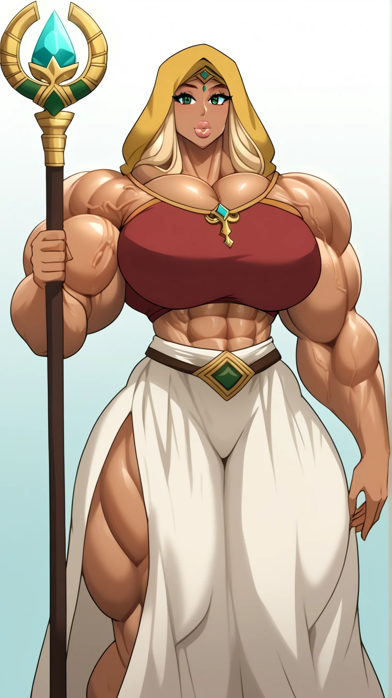 1 full length girl standing, good ass, maid of honor, Hairstyle with a white braid, white hair, blind, perfect lighting, muscular, thighs, mature woman, Mummy, belly button, ABS, look at the viewer (masterpiece, high quality: 1.1) smile, Extremely huge breasts, maternal, Porcelain skin, Extra long hair, shiny skin, good face, oni horns