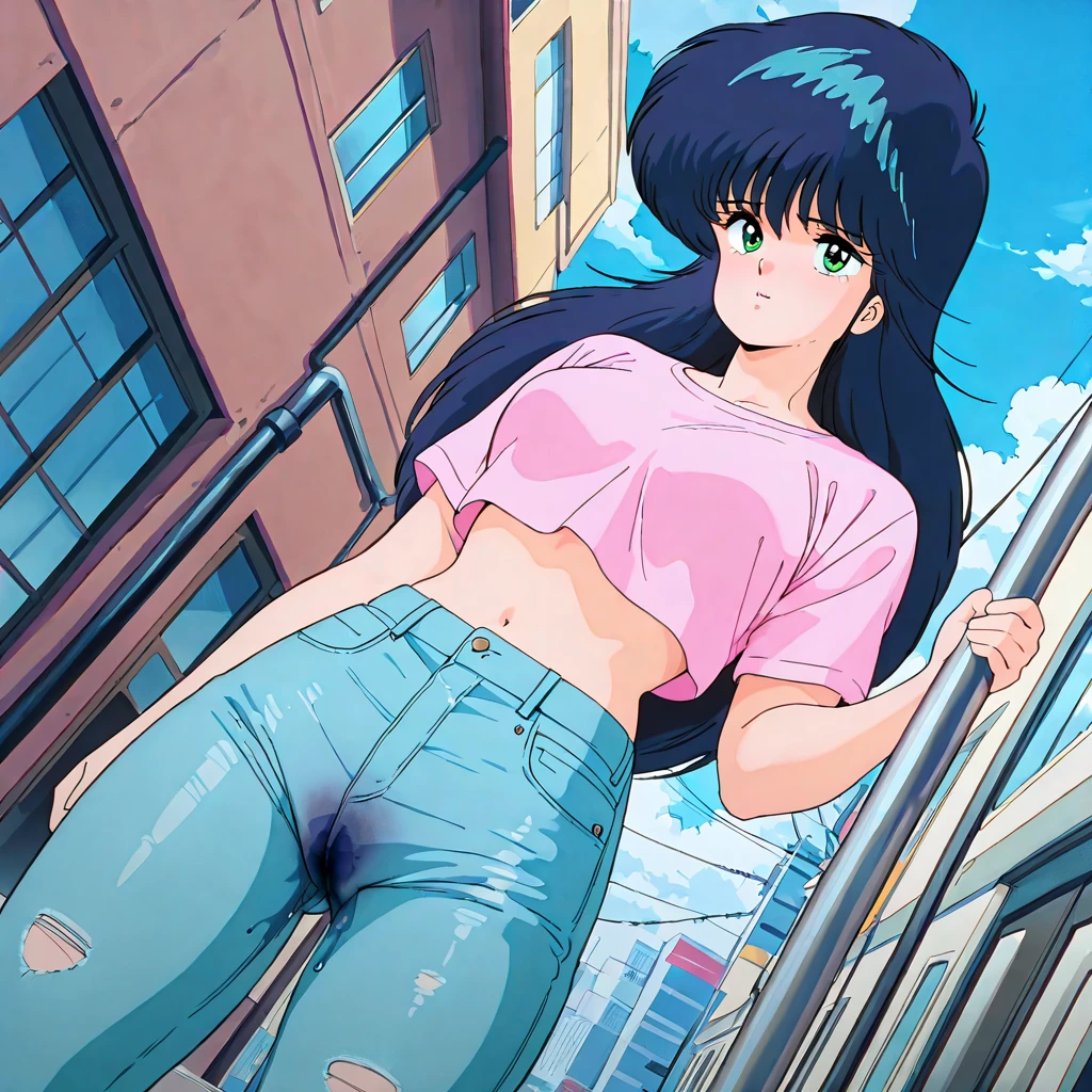 1girls, masterpiece, highest quality, disorganized, retro artstyle, 1980s \(style\)))), look viewer, (((full nude))), (Madoka Ayukawa, long hair, full nude), (((fll nude))), knee shot, full blush, (((no Panties))),, Take a look here, (((nsfw))), view audience, short hair, 2girls, nsfw, Genitals are visible, (((See here))), nsfw, (Japanese girl showing off genitals:1.1), look viewer, from below, (((a girl, Flying in the air in a naked, from the knees up, overlooking the cityscape below,))),
