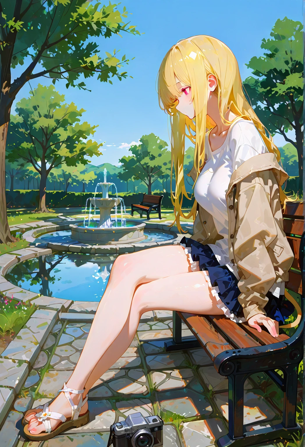Anime girl sitting on grass by the lake,There are trees and water, anime beautiful peace scene, Anime Nature, anime nature wallpap, sitting at a pond, beautiful anime scenery, Beautiful anime, Beautiful anime artwork, beautiful anime art style, Smooth anime CG art, Beautiful anime girl, a beautiful anime portrait, beautiful anime scenes, style of anime4 K, anime styled digital art