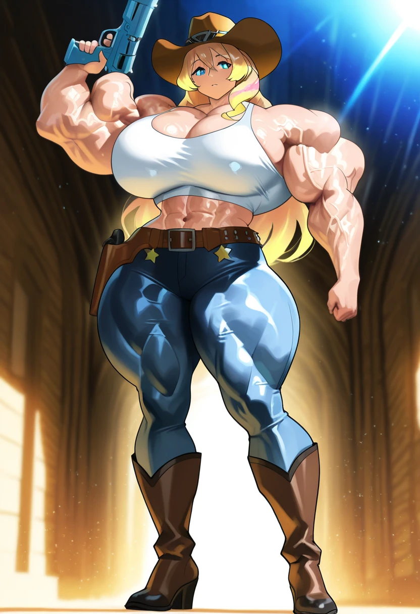 Gigantic woman, huge woman, muscular woman, towering over male, looking down
