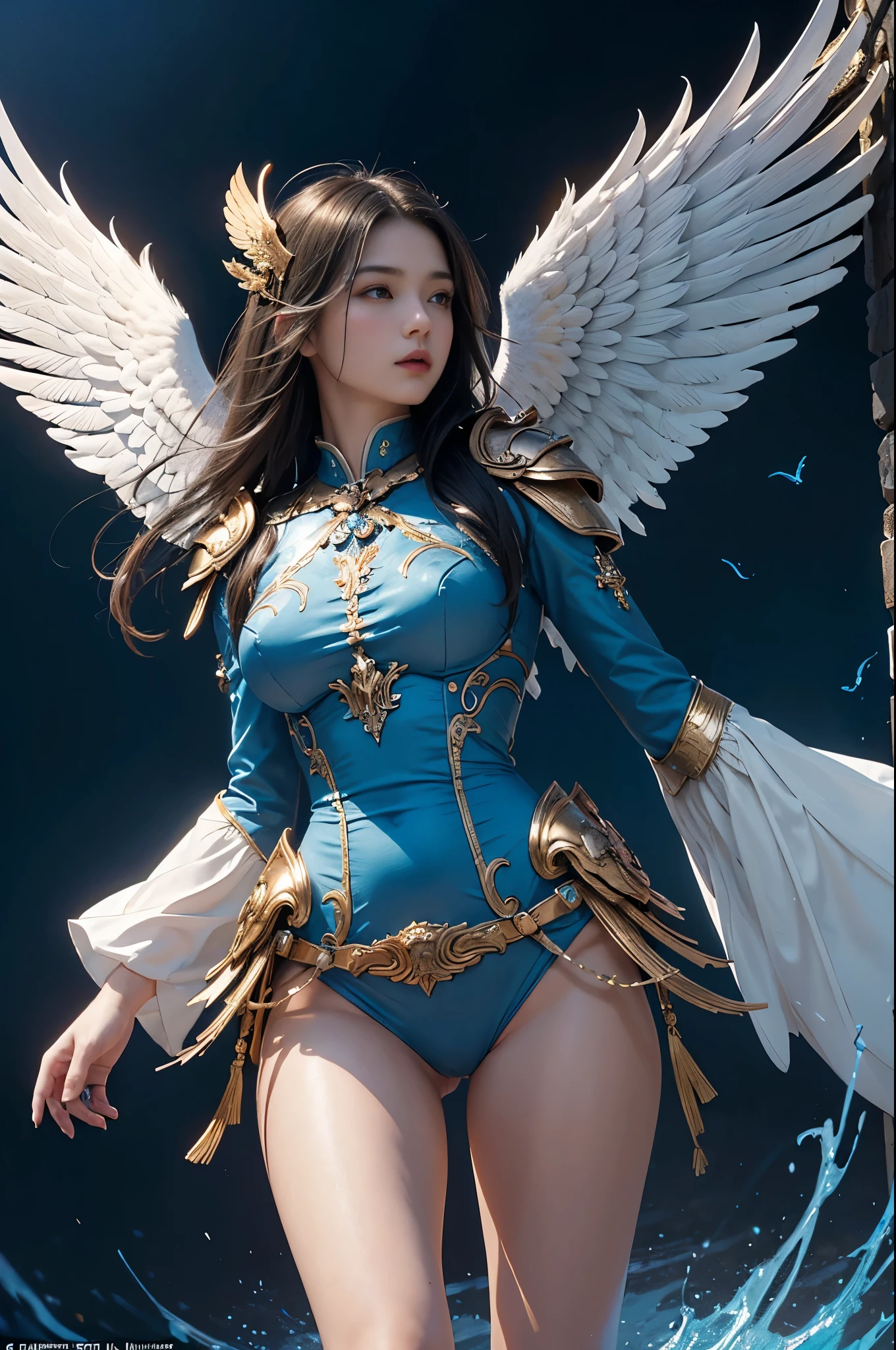 (8k, best quality, masterpiece:1.2), (realistic, photo-realistic:1.37), ultra-detailed, A detailed portrait of 1 girl 18 year old, angel, angel outfit, heaven vibes, beautiful girl, british girl, pale skin, perfect body, blue eyes, pink hair. The scene is illuminated with professional lighting, photon mapping, and radiosity, with Tetsuya Nomura Style. Blur bokeh effect, realistic light.