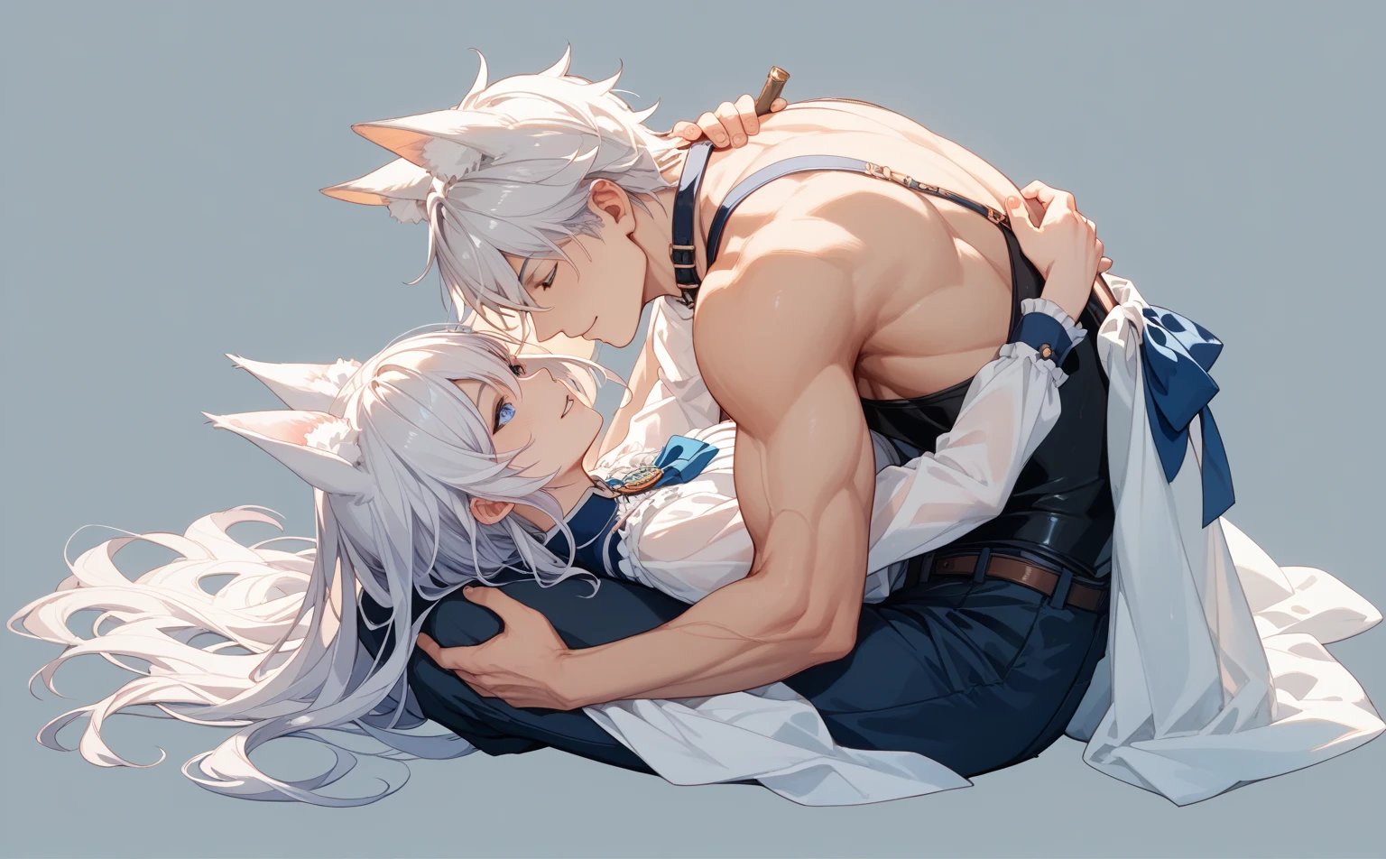 beautiful eyes,{best quality}, {very aesthetic}, {ultra-detailed}, {best illustration}, {{2boys}}, beautiful eyes,bl, Boys love,,Sexyn and boy have anal sehite ears:1.3),open mouth,((otoko no ko)),(white hair:1.3),( long hair:1.3),bangs between eyes,nsfw,anal sex,Fullye,(paskin:1.5), ager, small penis, B, perineum, (cum s:1.7),(bukkake:1.5),Medily corr human bod chest:1.9),(completely nude:1.7),cute body,Low Saturation,Transparencytop of a man,skiny,shota,2d,anime face,flat chest,(ass grab:1.8)