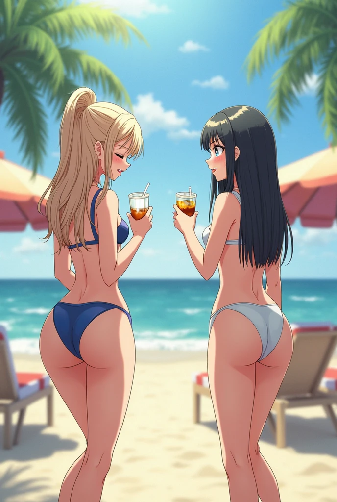 (((masterpiece, Highest quality, High resolution, 超High resolution, Perfect Pixel, Depth of written boundary, 4K, RTTX 10.0))), Beautiful Anime Woman, Beautiful art style, Anime characters, ((Smooth texture, Realistic texture, Anime CG Style)), Cinematic, Realistic, Extremely detailed CG, Daytime lighting, Perfect lighting, Best Shadow, The best natural light, ((Back view of five women wearing panties, Only the butt:1.5)), (Sexy and cute blue panties, Sexy and cute red panties, Sexy and cute purple panties, Sexy and cute light blue panties:1.3), ((Shiny satin side-tie full-back panties, Panties with lace trim around the edges:1.3), naked, Ass in panties, Angle from directly behind, Close-up angle of the butt, Brown Hair, (Poolside, Resort Pool, blue sky, Tropical Tree:1.2)