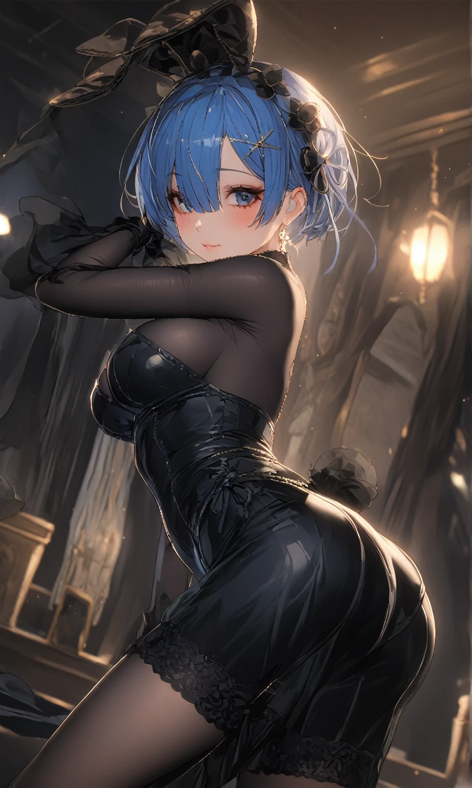 smile,((highest quality)), ((masterpiece)),(detailed),High resolution,Sharp focus, (非常にdetailed CG unity 8k wallpaper),(((Vibrant colors))), Perfect Face,One girl,Game Characters,2B,Yoruhano. 2 Type B,Nier Automata, High resolution,Second dimension beautiful girl,Super Beauty,Glowing Skin,Shiny silver hair,Short Bob Hair, Big Breasts,glamorous_expensive_Tight waist_Long legs,curve, (Blindfold),(Black eye mask),hair band, erotic,Bold,露出度のexpensive服装,show 肌,Camel Toe,((1 girl:1.3, alone))、細かくdetailedに, 超detailedな, Digital Illustration, carefully drawn hair, Carefully drawn eyes, Glossy and realistic skin texture、Smooth texture、Shiny skin、 ((cyber punk))、((Glaring look:1.3))、((M-shaped legs:1.3, squat:1.2))、((Back view:1.3))、((From below:1.5))、((I'm in the city at midnight:1.2))、((No sleeve:1.2))、((Torn and torn:1.1, High leg leotard:1.4))、((latex))、((Crop Top Belly Button:1.2))、((Wedge Shape:1.2))、((Huge hips:1.3))、Hip Focus、whole body, ass grab,