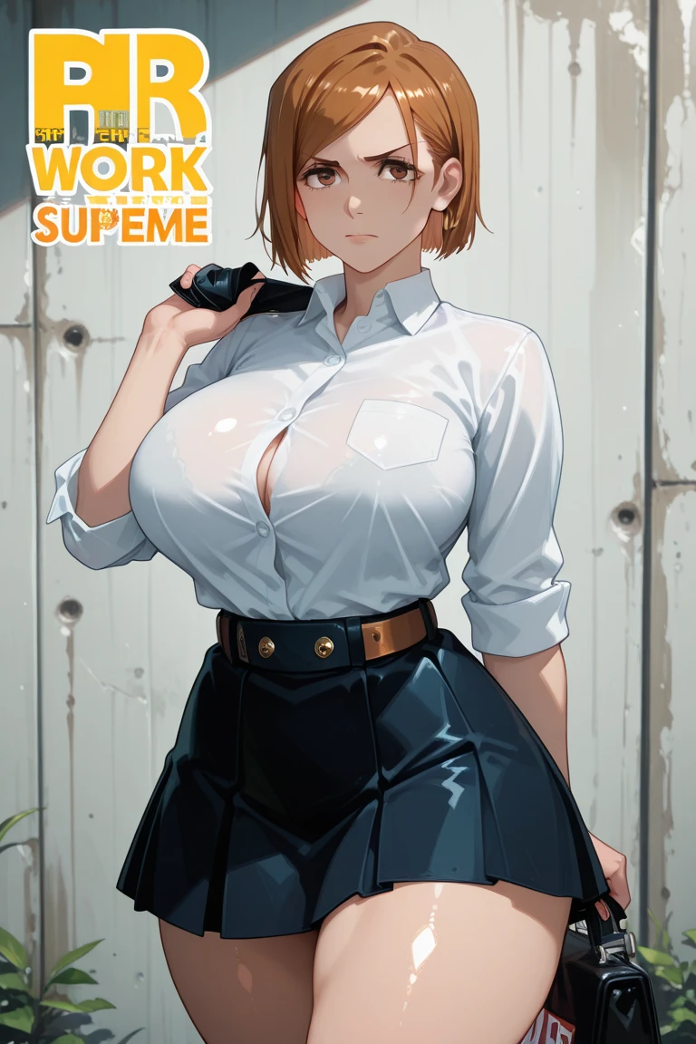 A girl who wears military clothes, brown heirs, big breasts, anime cartoon, german third reich, ((highest quality)), ((masterpiece))