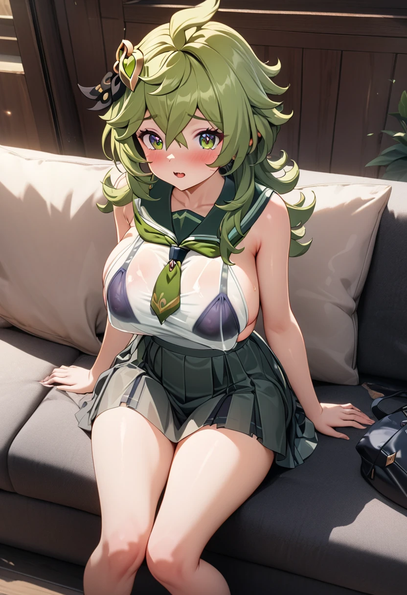 ubel,dark green hair,long hair,side ponytail,hair between eyes,bangs, BREAK (beret, black jacket, open clothes, cleavage, midriff, black shorts, black thighhighs, thigh strap, fingerless gloves, single glove:1.2), (double breasted,under bust:1.2), sitting at a table, cute, anime visual of a cute girl, cute anime girl, eating cakes, young anime girl, guweiz, high quality anime artstyle, anime girl, artwork in the style of guweiz, beautiful anime girl, pretty anime girl, (anime girl), official artwork
