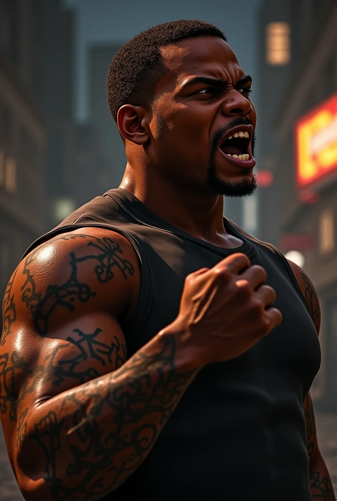 "Tyrone Gonzales giant with aggressive face" ((points his finger to the sky)) night atmosphere ((new york city)) 4K definition ((full details))