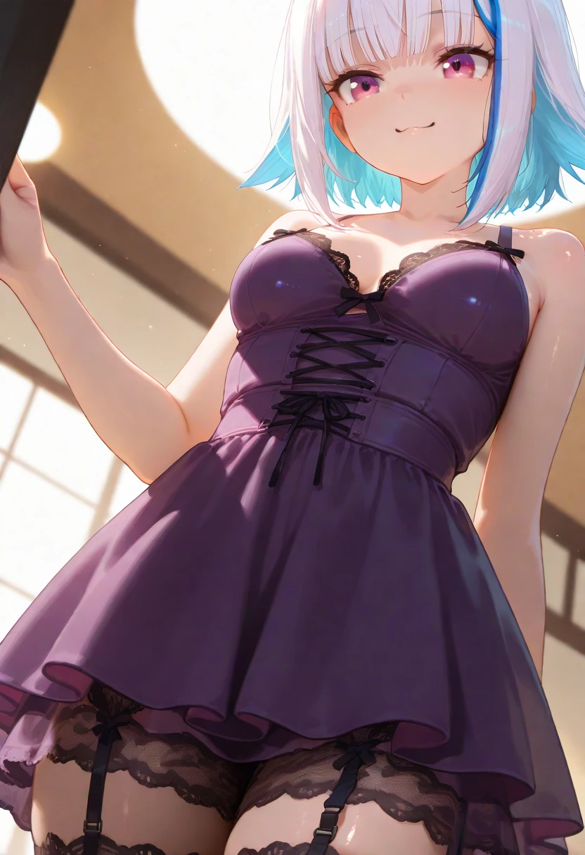 NSFW,masterpiece,Highest quality,High resolution,Super detailed,Sinon\(Sword Art Online\),(High-quality purple sexy lingerie),Embarrassed,expectant face,blush,Shopping mall,Lingerie Shop,fitting room,Dressing room,Date,Body touch