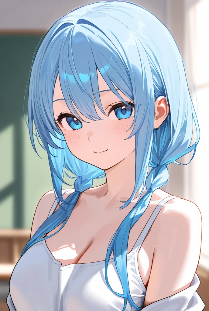 top quality, (Masterpiece: 1.3), (Maximum resolution: 1.2), (Ultra HDTV: 1.2), Cinema light, Ultra HDTV, (Detailed eyes and skin), (Detailed facial features), HDR, 8k resolution, Sharp Focus: 1.2, Perfect style, beautiful face, accurate, anatomically correct, highly detailed face and skin texture, detailed eyes, (1girl), (solo), (light blue hair), (naked:1.3), (white apron), large breasts, cleavage, (blushing:1.3), in house kitchen