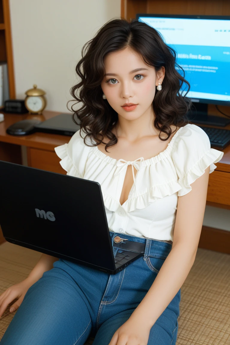 8K image quality、Crisp focus,realisitic、(Raw photography:1.2)、(photoreallistic:1.4)、finely detail,Best Quality, offcial art, Maste Piece, textile shading,only girl、Whole human body、japanes、Detailed eye、looking at away、detailed faces、a perfect face、Perfect Body、Troubled face、A 25-year-old woman、Beautiful skin、skin whitening、Beautie、beauty legs、Brown eyes、双眼皮、Longhaire、Light brown hair、Straight hair、(((White blouse、Light blue and plain flared skirt、Office Lady))),(((Small breasts,))),s Office、Sitting in a chair、Desk and computer、At work,(((Maxi skirt))),(((cum in thigh:1.4)))、(((Sperm fluid:1.2)))、((Pull up the skirt with your hands))