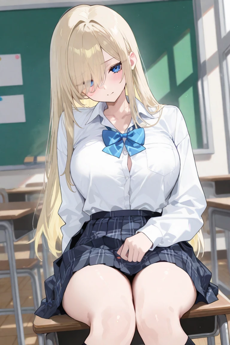 masterpiece,Ultra HD,score_4_onBREAK source_anime,可愛いanimeイラスト, masterpiece,high resolution,alone,mahirushiina,One girl,Blonde,Long Hair,,Show your underwear,Black Bra,black tights,School,classroom,nsfw,Sitting,Spread your legs,Masturbation,