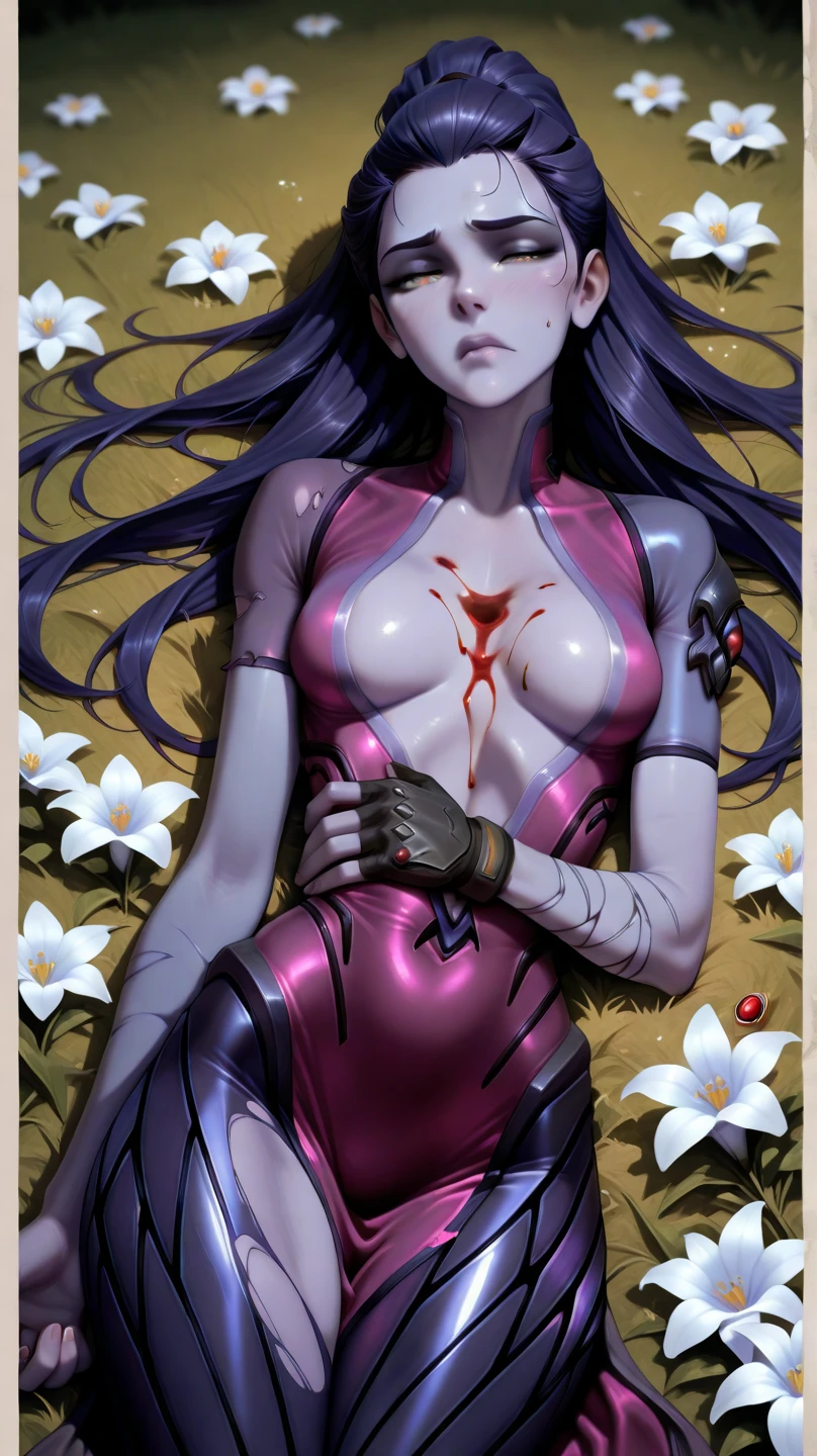 (masterpiece), (High resolution), (Very delicate), Dark atmosphere, Flat Illustration, Creepy Appearance, Characteristic hairstyle, creative accessories, Unique atmosphere、 Hell Girl、god々New Background、White Chinese Dress、Skeletons Dance
