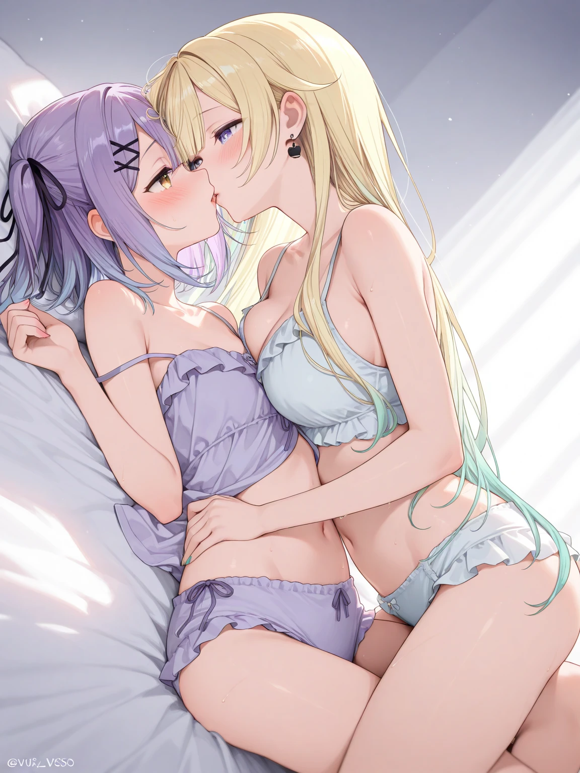 best quality,best resolution,(fluffy anthro furry :1.6),(young :1.6),2 girls,french kissing,lesbians,pink hair fox girl,white hair fox girl, long hair,wavy hair,messy hair,small breasts,pink nipples,soak white dress,tight,see through,transparent,raffles,soak hair,water dripping on legs,glistering water detailed,sun beam,water reflex sun light,sparkle water detailed,beautiful river view,beautiful forest,flowers surrounded,camel toe very obivious,flower hairpin,looking at viewer,full face blush,passionated face,hair waving in the wind,wind blow effect,flower petals floating in the wind,upper body only,close up,in water view
