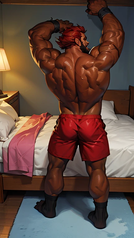 40-year-old Maori Kogoro,Shirtless,Tong,Bulge,onbed,Kneeling,black thong,black sock,Muscle men ,artwork of a,tmasterpiece,k hd,Cinematic texture