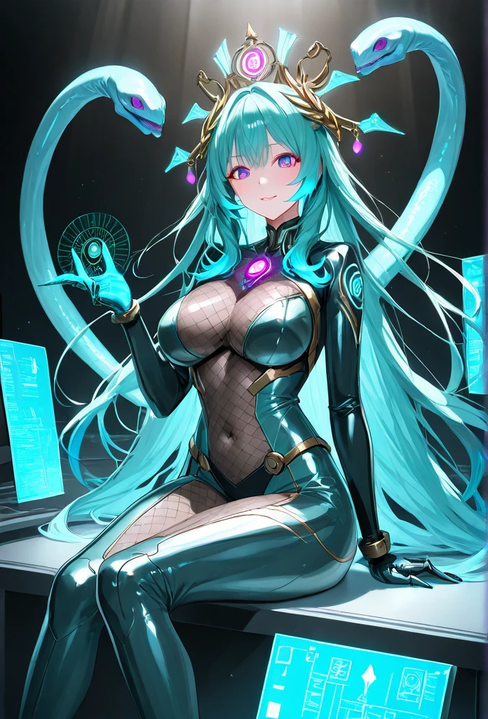 Meisterwerk, miku, naked girl, Absolut langes Haar, hochdetailliert, shiny skin, , Busen, cute evil face, highreg, Nackt, Lichteffekt, 8 TAUSEND, UHF, Venus body, Ist, nipples, pussy