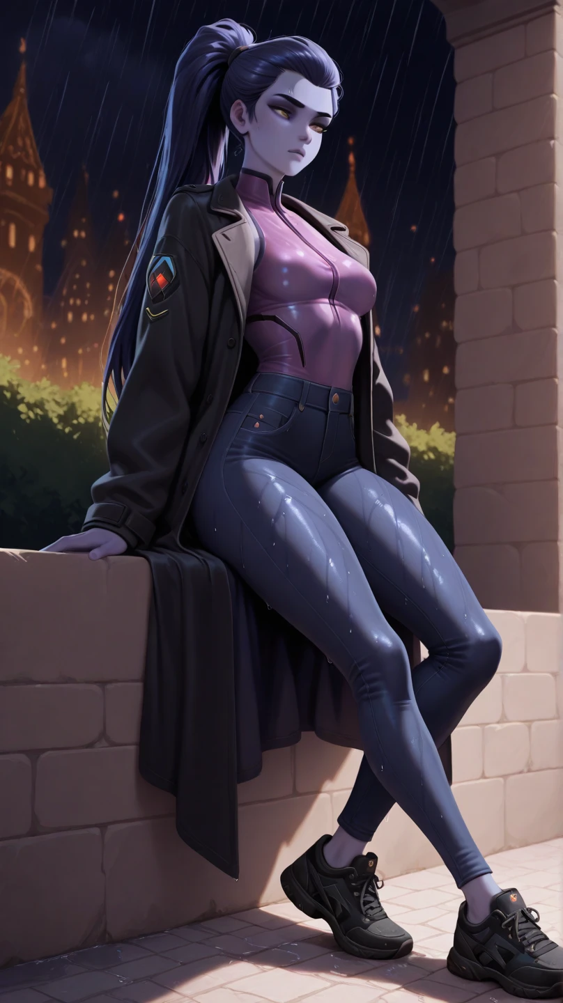 sombra, thighs, nude, full body, high heels, small tits, sitting