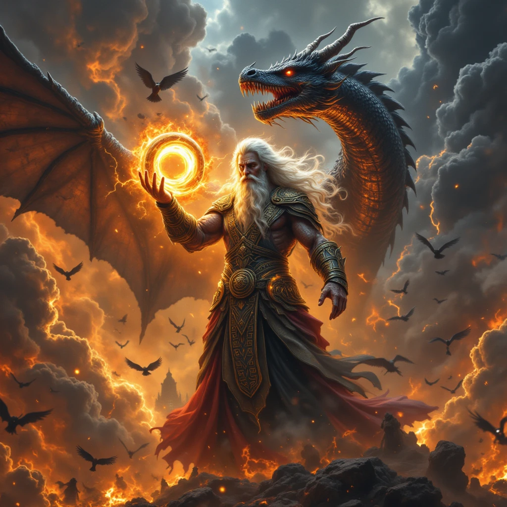 The character's body is muscular and bulging., showing strength and extraordinary power. His muscles are evenly developed., shows superior physical strength and powerful fighting ability.
The character's hair is super long, flowing down like a waterfall of white light. Hair appears smooth and shiny, emitting a soft light or mystical aura, create an attractive and impressive image.
In hand, character holding a glowing multiverse orb. This ball glows in different colors., represents the fusion of multiple realities and transcendent concepts. The lines and structures of the sphere can move and change., represents the control and manipulation of cosmic power.
The character rides a majestic dragon., with long and strong body, covered with metallic scales or mystical colors. The dragon has big wings., spread and shine, Shows the perfect combination of strength and flexibility. The dragon moves gently and gracefully., create a sense of grandeur and divinity.
The character's costume can be a suit of armor or a space suit., designed to reflect his strength and dignity. The armor may have patterns and light details, with harmonious colors along with hair color and multiverse sphere.
Surrounding the character and the dragon are light and energy effects., create a mysterious and impressive scene. Rays of light and spatial effects may appear., highlighting the mystery and boundless power of the character.