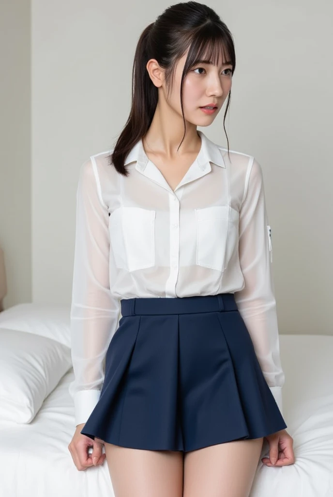 (Uniform shirt, panties: 1.3), ((Highest quality, 8k, Tabletop: 1.3, RAW Photos)), Sharp focus: 1.2, (1. AESPA Girl :1.1), (alone: 1.18), (Realistic, Realistic: 1.37), (Face Focus: 1.1), Cute Face, Ultra detailed face, Short, unkempt hair, Updo, (Small breasts, Flat Chest, thigh: 1.1), (Sitting, Office Room: 1.1)