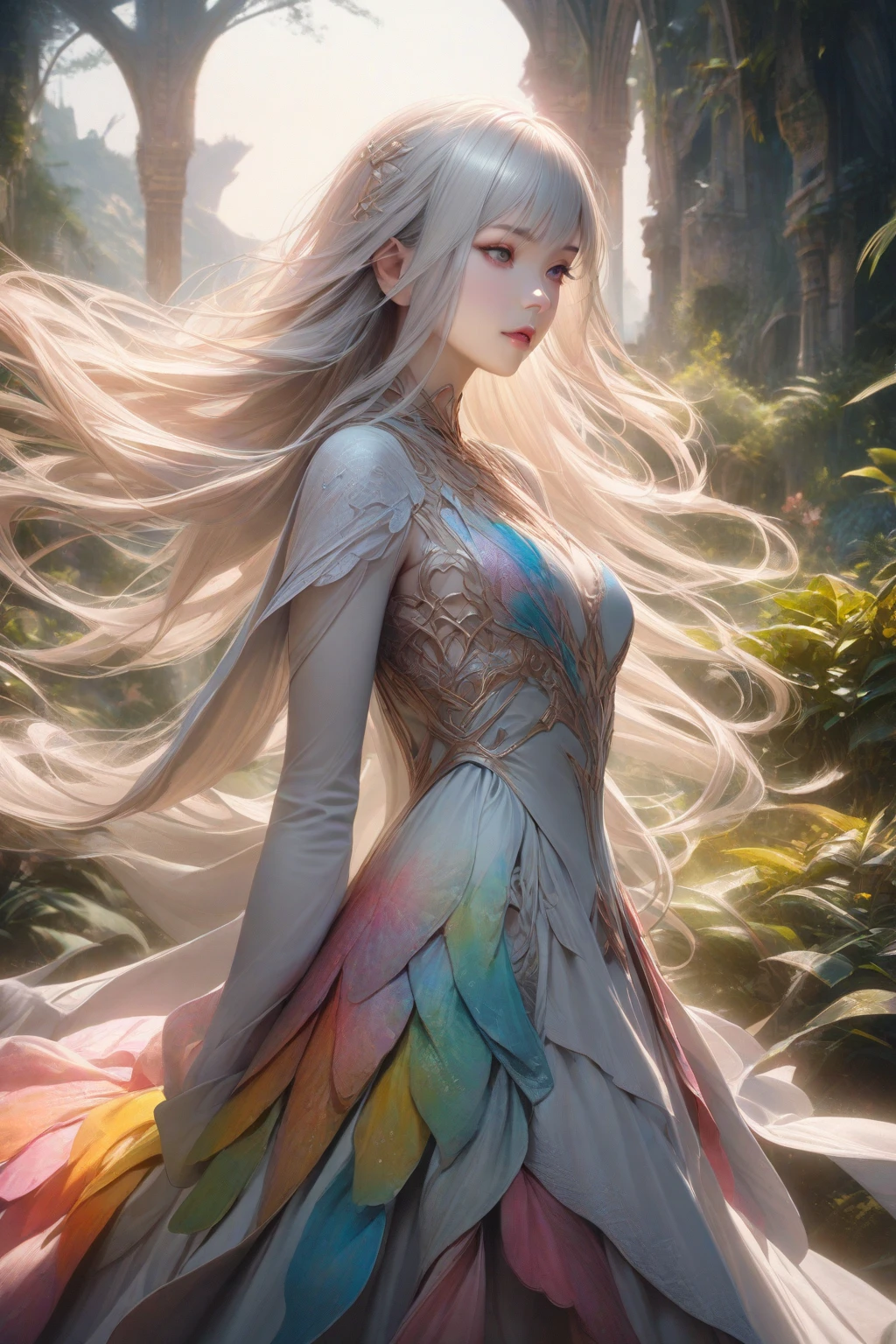 RAW, style, A stunning portrait of a woman with open arms, looking out at the horizon. She is in a lush green field with colorful flowers all around her. The sun shines brightly in the blue sky, casting rays of light that envelop the woman. She has a radiant smile on her face, and her eyes convey confidence and determination. Behind her, they depict a series of intertwined paths. Around it, they include elements such as twinkling stars and butterflies in flight. Please pay close attention to details, such as the highlights and shadows on your face and hair, to create a realistic and realistic image. Try different lighting techniques to improve the mood and atmosphere of the portrait. The final product should be a masterpiece that captures the essence and beauty of the woman, ((highly detailed skin, skin details)), sharp focus, volumetric mist, 8k UHD, DSLR, high quality, film grain, Fujifilm XT3 Negative Prompt: (((big hands, non-detailed skin, semi-realistic, cgi, 3d, render, sketch, cartoon, drawing, anime))), (((ugly mouth, ugly eyes, missing teeth, crooked teeth, close up, cropped, out of frame)))), worst quality, low quality, jpeg artifacts, ugly, duplicated, morbid, mutilated, extra fingers, mutated hands, poorly drawn hands, poorly drawn face, mutation, deformed, blurry, dehydrated, bad anatomy, bad proportions, extra limbs, cloned face, disfigured, coarse proportions, malformed limbs, missing arms, missing legs, extra arms, extra legs, extra legs, fused fingers, many fingers, long neck --auto --s2