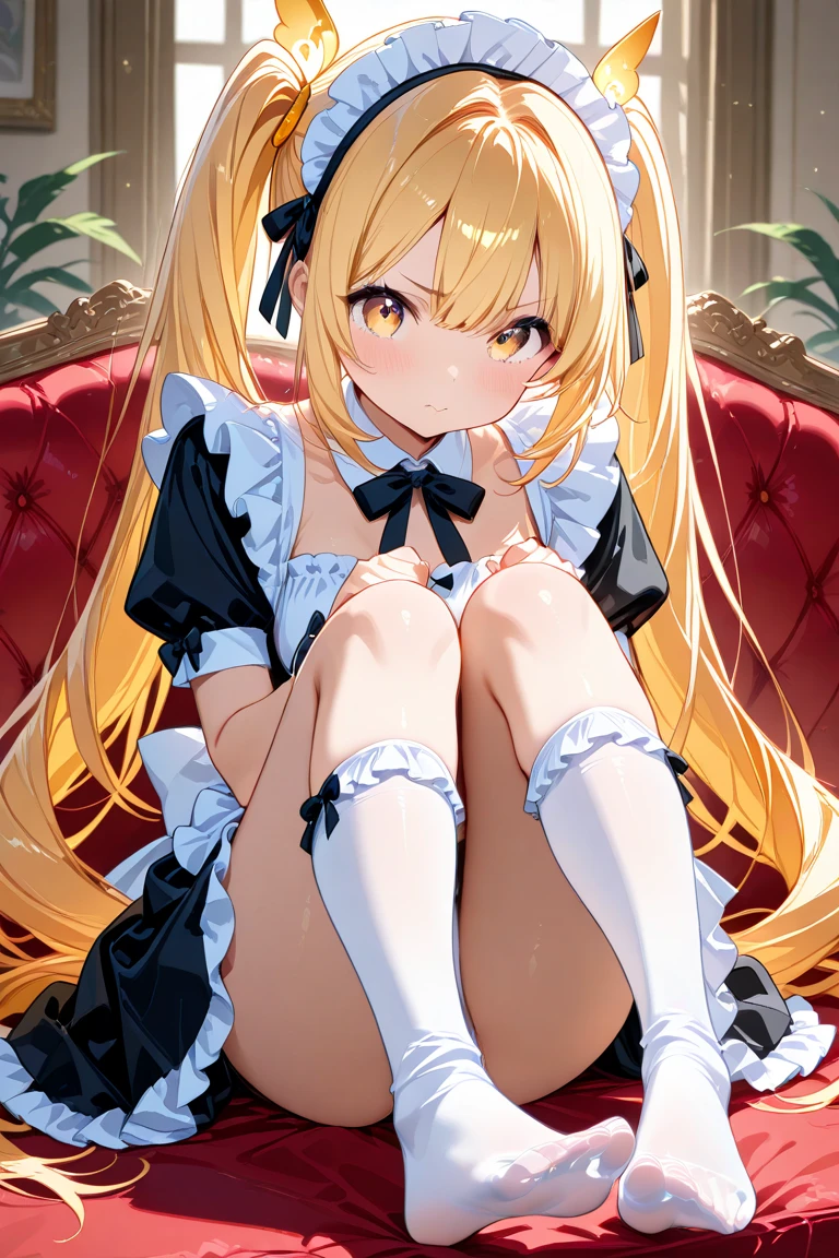 Standing footjob　throw　Standing footjob POV 　penis　male leg　Male masturbation　throw hands　penis　Girl in black maid outfit　Beautiful long blonde hair　Trampling on penis　Sadistic smile　Cum on feet　Long skirt