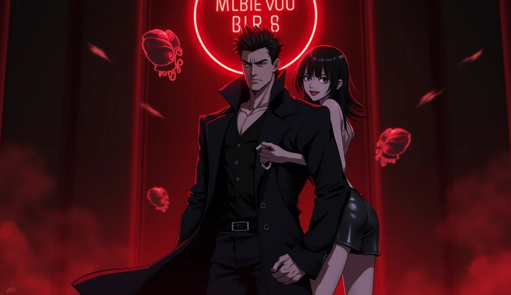 stand alone, Man sitting on porch, muscular, shirt, topless, big boobs, woman's breasts, brown hair, red eyes, winged, black way, overcast background, horned, devilish, perfect, highly detailed , detailed hand , Serious facial expression, swollen pants, arm tattoo, blood tattoo, 1 hand behind, licking lips, 1 hand touching chest, full body photo, tall , young, sexy, scary, gloomy ,