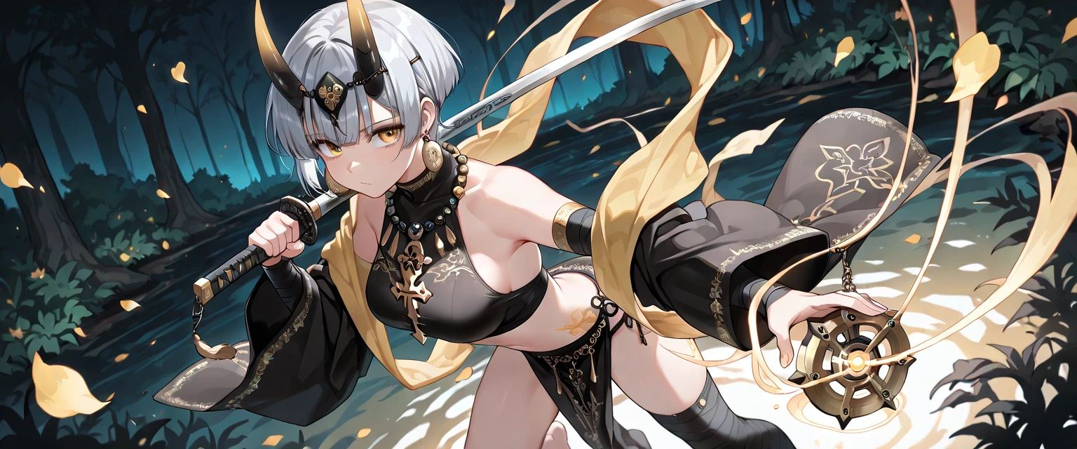 ((1 Female Pirate, cinto de barriga com espada, with brown pants with open zipper, bare breasts, Skull tattoo on the chest)),((medium breasts)),((pelos pubianos muito grandes)),((cabelo castanho grande)),((olhos azuis, sorrir)),((de frente para o espectador)),((em um navio pirata, no mar durante o dia)),