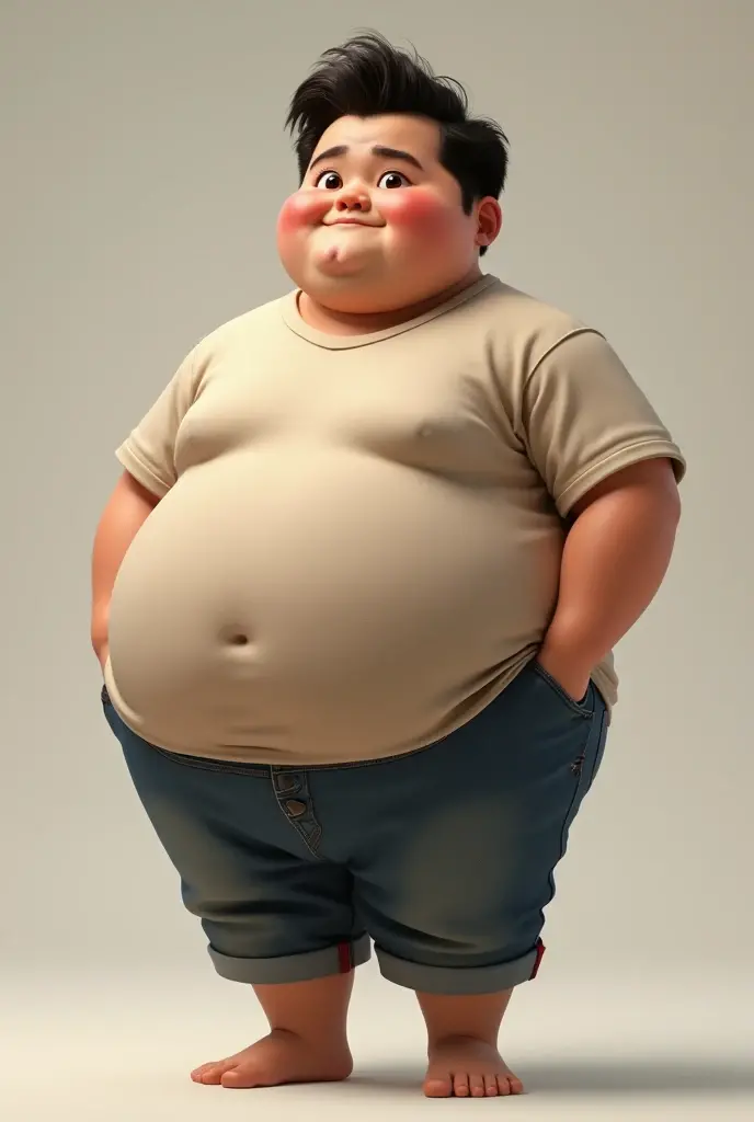 Real, Asian, middle-aged male, obese, naked, elegant, with strong body hair