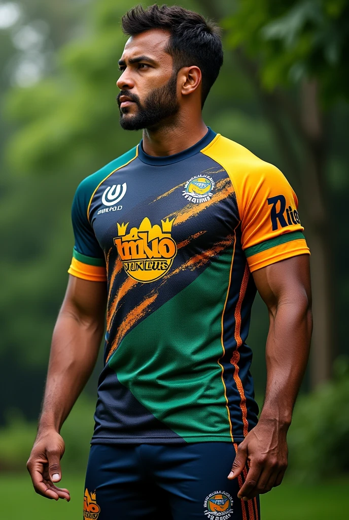 Creative and aggressive goalkeeper uniform of a football team called Delta, whose colors are black and gold 360 degree images