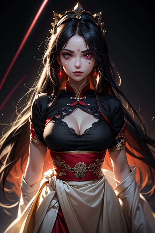 a chubby elegant woman in a red veil covering her eyes, fingers on her lips, long red nails, black background, photo-realistic, high quality, intricate details, oil painting, dramatic lighting, muted colors, mysterious atmosphere