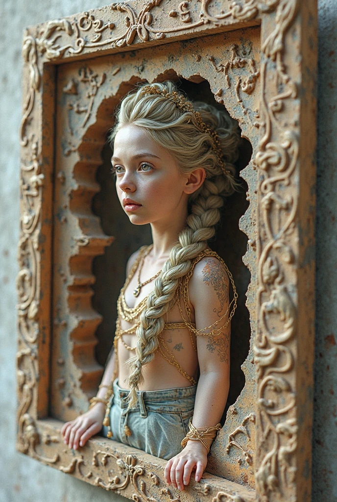 (((1 toddler:1.4))), (baby face), (round face), (little chest), (blonde long hair:1.2, big forhead:1.2), (straight cut bangs:1.2), blonde hair, shiny hair, hairgrip, curled eyelashes:0.6,(beautiful big eyes:1.3), intricate eyes,beautiful detailed eyes,symmetrical eyes,big eyes:1.5,(apricot eyes:1.2), extremely detailed cute anime face, clear pale blush, dark brown skin, solo,🦄,🌈,kawaii,(((lustrous skin:1.5,tanned skin,bright skin: 1.5,skin tanned,shiny skin,very shiny skin,shiny body))),((nsfw)),((little loli,chibi))),((small tiny body)),,((((6 years old)))),((flat chest)),

mini skirt,(navel),(snowflake wreath),winter clothes,(((slave collar,Long chain leash connected to her collar,shackles))),(((torn clothes:1.1,dark pink theme clothes:1.2,intricate outfit,intricate clothes,embroidered outfit,ornate outfit,embroidered clothes,ornate clothes))),

(dynamic pose:1.0),embarrassed,(centered,scale to fit dimensions,Rule of thirds),

inside,indoor,((subsurface,labyrinth,dungeon,dark dungeons,stone walls, deep empty caves,ancient glowing crystals,elaborate underground structure,columnar crystal formations,subterranean fantasy,illuminated pathways leading deeper,hidden door veiled in shadows)),scenery:1.25,((intricate scenery)),

(Glossy glowing ornaments),highres,sharp focus,(ultra detailed,extremely detailed),(photorealistic artwork:1.37),(extremely detailed CG unity 8k wallpaper),(((vibrant colors,vibrant theme))),(intricate),(masterpiece),(best quality),artistic photography,(photography taken by sldr),(intricate background),perfect rendered face,perfect face details,realistic face,photo realistic,((intricate detail)),(((realism))),
