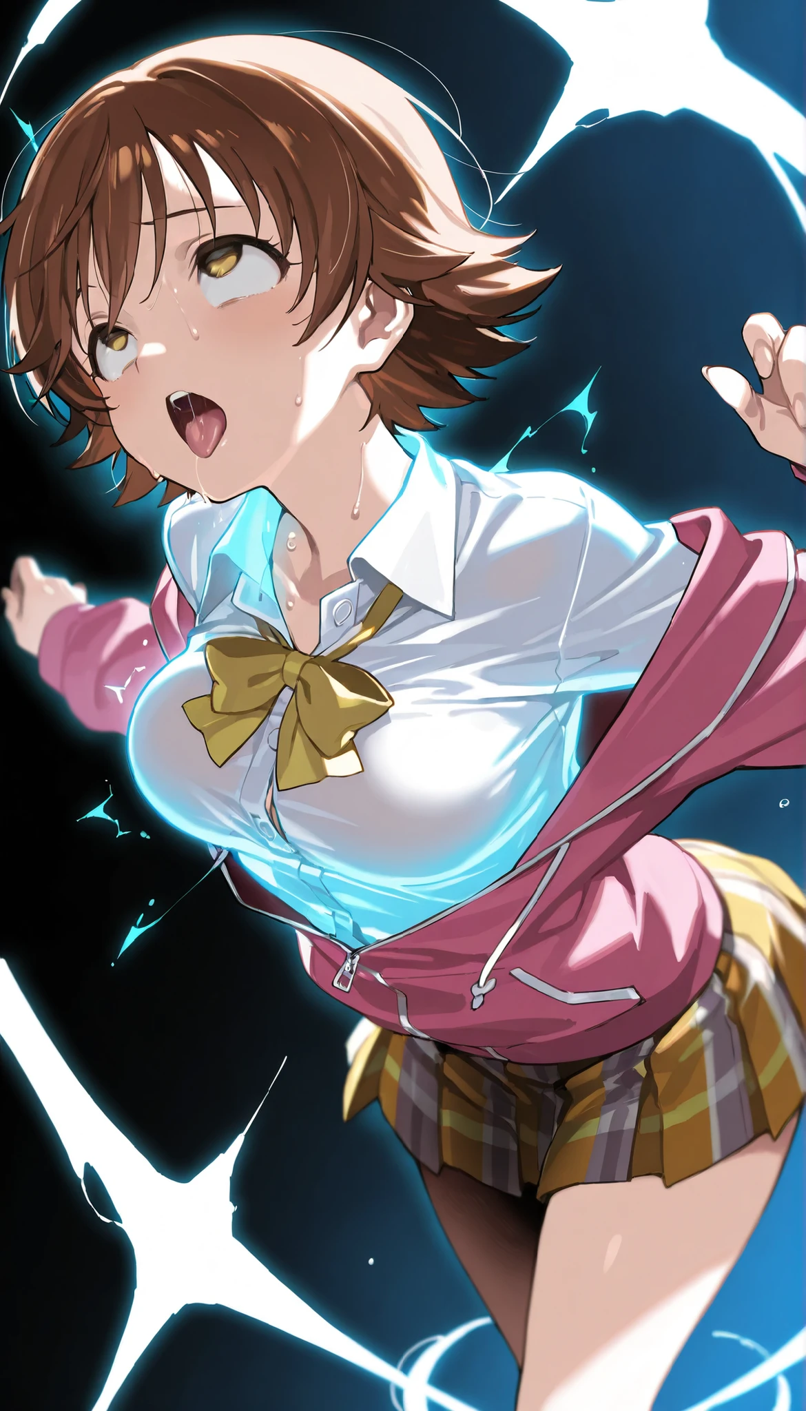{masterpiece,best quality } { }
BREAK
{ IdolM@ster_Artstyle_LoRA : Anime_artstyle_Lora : : NSFW , }
BREAK
{ 1girl , honda mio, 1girl, solo, brown hair, brown eyes, short hair, pink jacket, white button shirt, , skirt}{ , slender body : medium breast : } { , energy conversion, dynamic blue aura glow, blue glow, blue glowing body)), { , blue light entering her mouth } { : eye roll : ahegao : sweating : open mouth : widen eyes : pain pose : roll eyes : shock : screaming for help },
{ : }
BREAK
{ dark : classroom : alone }
BREAK
}