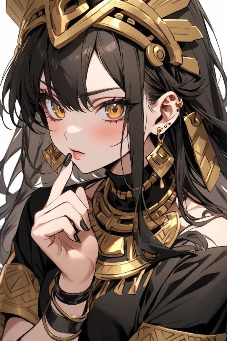 woman、Early 20s、cyber punk、Black Hair、Long Hair、Multicolored Hair、Golden Eyes、Close-up、sexy、Licking one's lips、