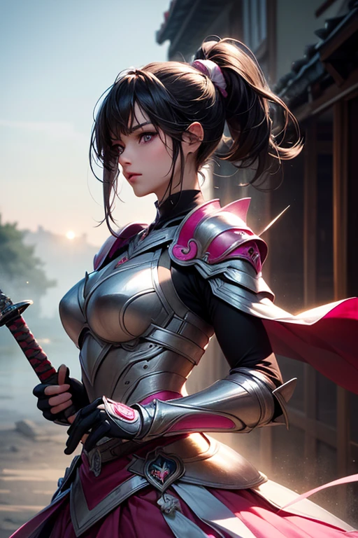 NSFW((masterpiece)), (((Best Quality))), ((Ultra-detailed)), (extremely detailed photo), ((extremely delicate and beautiful)),(Cute delicate face), a very cool looking character,((red and black armor and some glowing blades in her hands)), (tall girl),(A 35 years old Asian girl), holding weapon, solo,(dynamic pose)