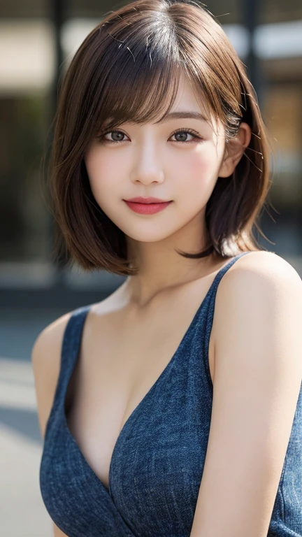 blown by the long wind [Blue-black:.3] hair,looking at the viewer, (masterpiece:1.3), (8K, realistic, Raw photo, highest quality: 1.4), Japanese, (1 girl), beautiful face, (realistic face),{wavy medium hair|Front hair long bob|short hair with long bangs}{black hair|brown hair|blonde hair}, beautiful hairstyle, realistic eyes, detailed and beautiful eyes, (realistic skin), beautiful skin, Charm, ultra high resolution, surreal, very detailed, golden ratio,、sunburn、Nogizaka Idol、korean idol、Gravure idol pose、