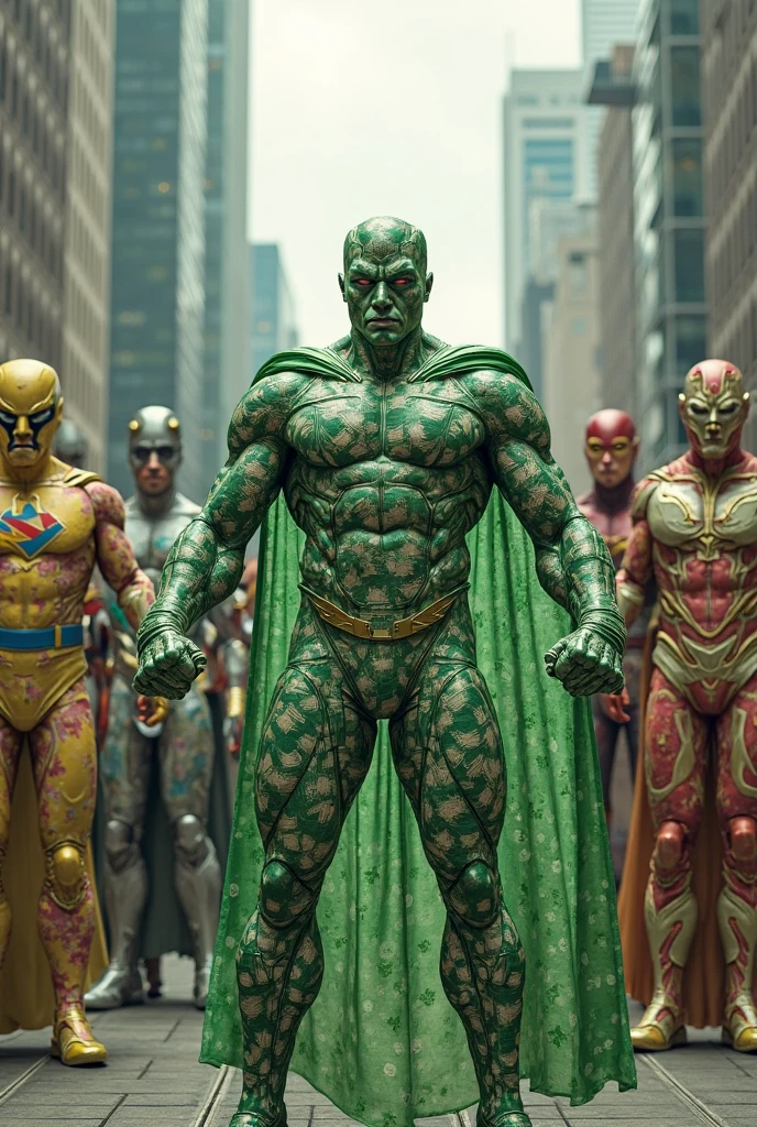 Generates an image of an adult green man Martian, with jewels and a king's crown, leaving an exclusive Gucci store with many shopping bags and her security staff behind her