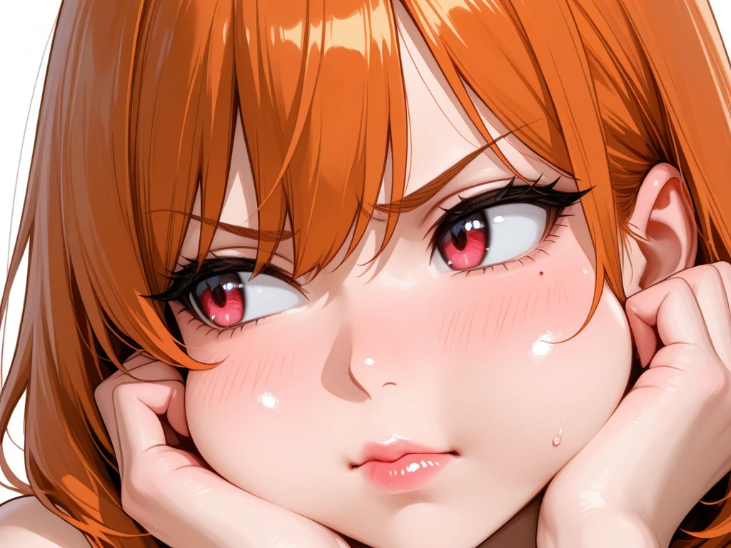 (masterpiece:1.2, best quality), (finely detailed beautiful eyes: 1.2), masterpiece*portrait, Authenticity, Arima Kana, Redhead, red eyes,big breasts,blush,topless, hand breast augmentation, shyness, bed