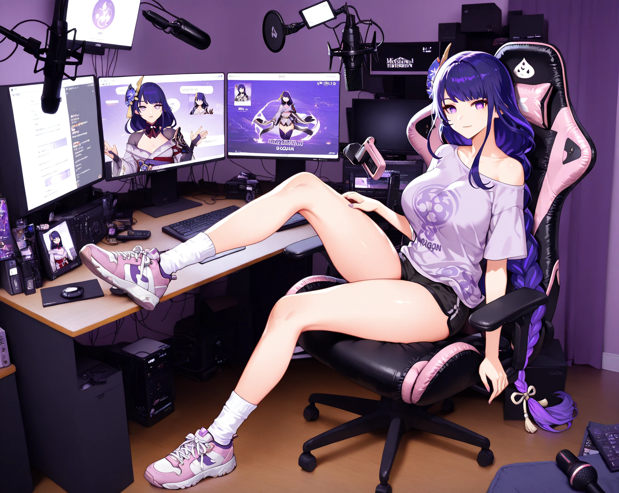 (((aria blaze look at viewer with excited happy smiling face))) ,(((purple twintail hair))) , (((bare belly))) ,(((inside gaming room next to pc))) , (((lay on side on the desk exposing her butt))),(((wear purple white lace see through maid dress))) ,(((bare legs))) , (((perfect big breasts))) , lush breasts , Bulky Breasts , voluminous breasts ,(((peeping the viewer))) ,(((perfect butt))),(((upskirt))),(((sexy butt and two legs)))