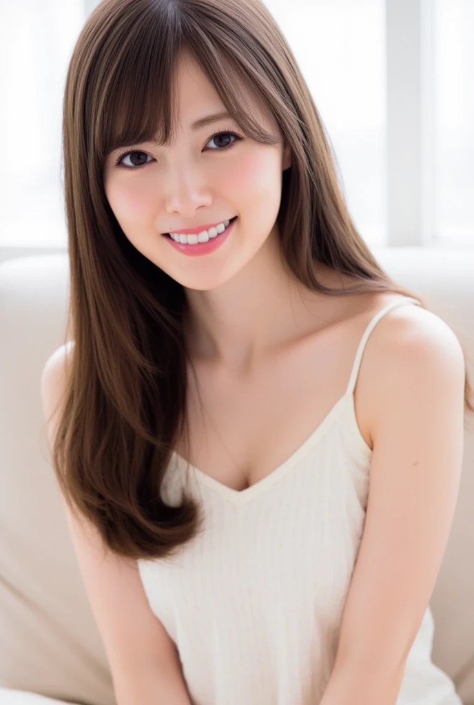 masterpiece,best quality,(Japanese ),((Beautiful girl)),cleavage,indoor,(perfect body beauty:1.2),(shy smile),beautiful teeth,