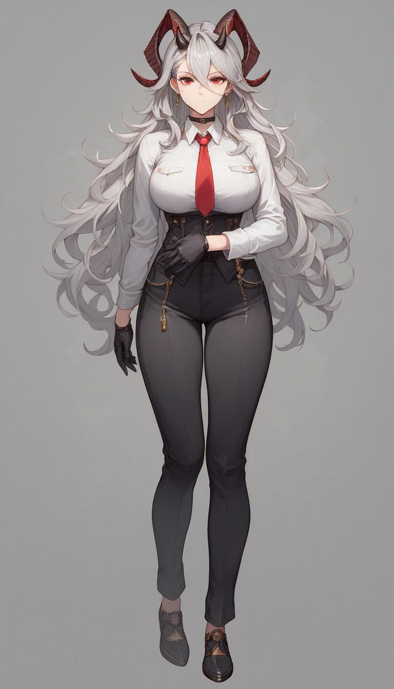 sexy girl in a business suit looking at the camera , Gray background, full length