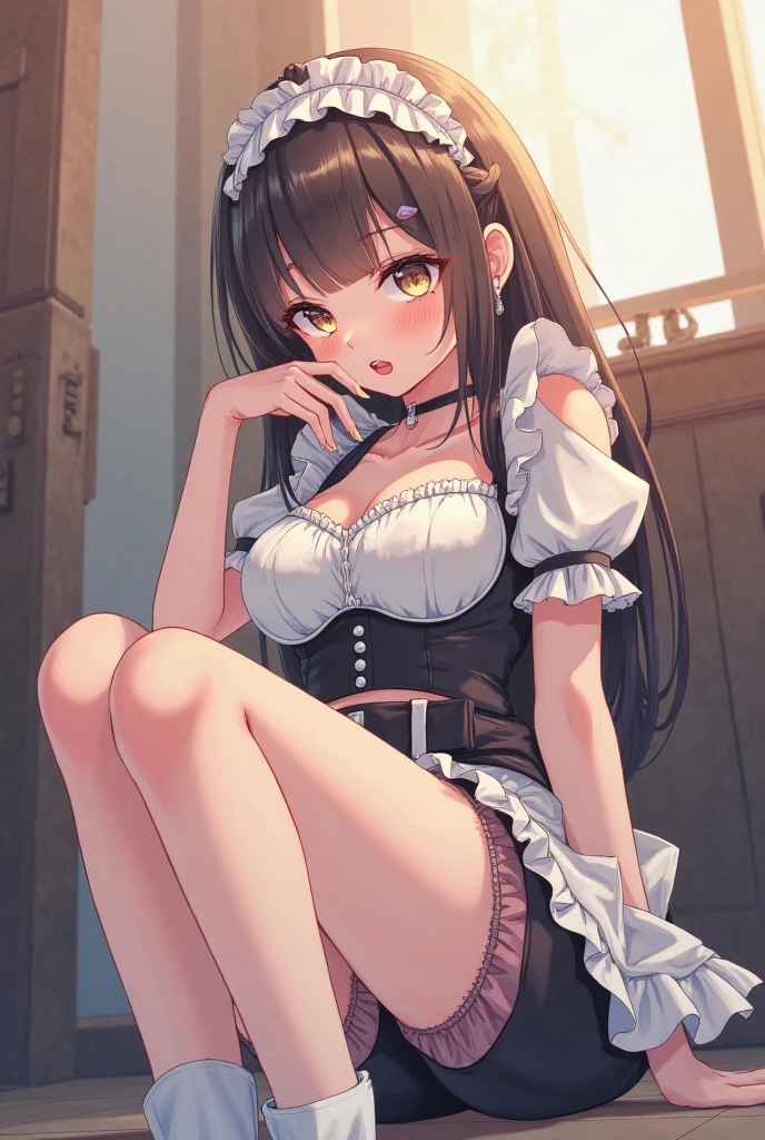 a vapiress queen smiling, white sheer shirt, black belt, red skirt, black patent leather pumps, chunky pumps, pantyhose, necklace, sylver watch, night scene, sfw