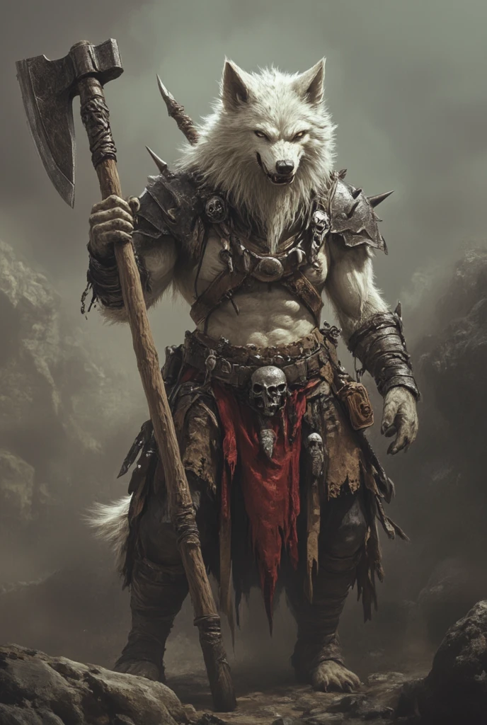 Humanoid Animal Tattoo,wolves,discreet weapon on the back,guardian,offwhite,Rustic armor