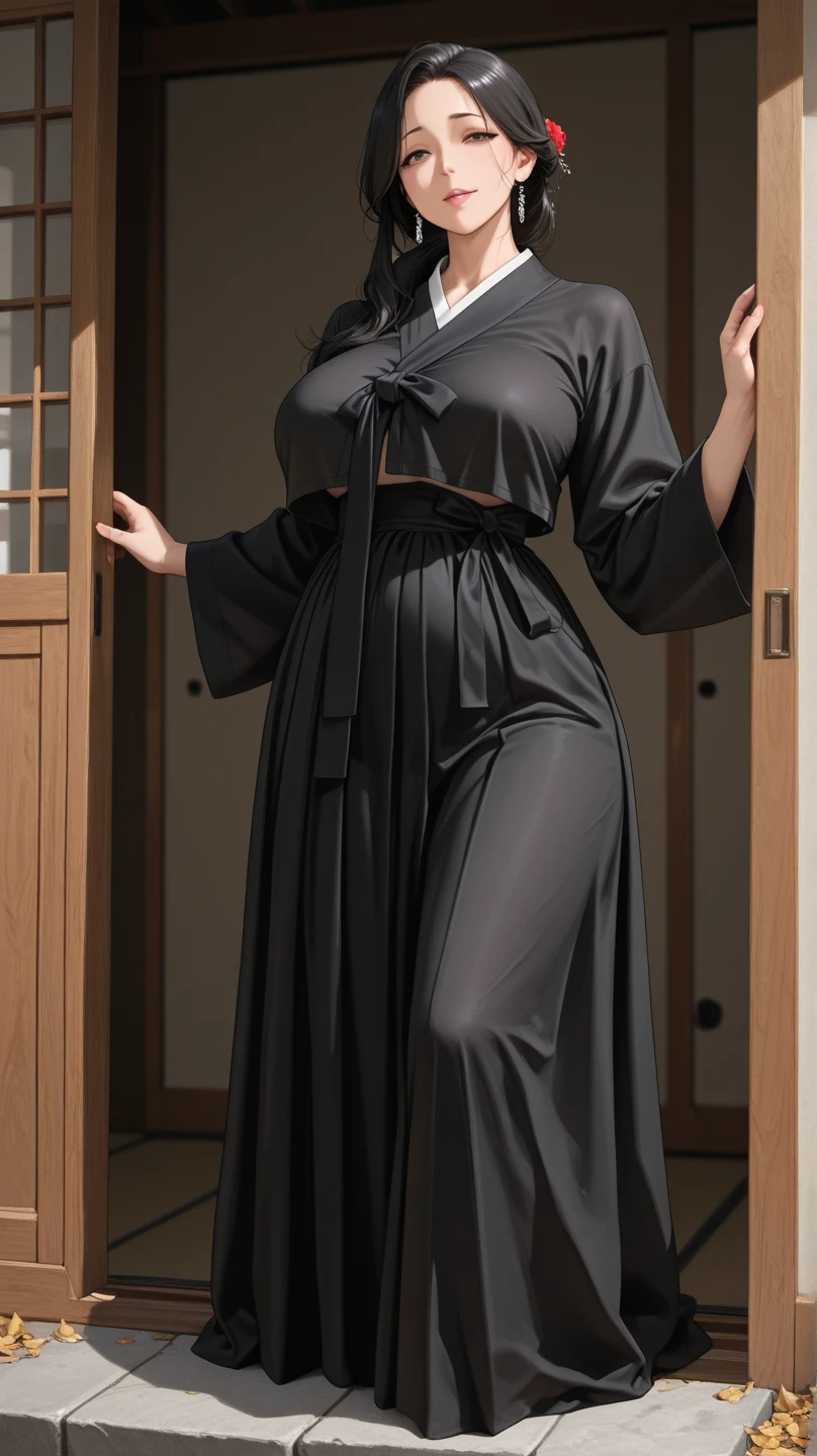 ((tmasterpiece)), (Best quality), (Cinematic), Yumi Kazama (Yumi Kazama) hyper detailed photo, 1 sister, 摩洛解放阵线, 36 years old, Japan Woman, Fat woman, Wide hips, Nice face, , Long eyelashes, cosmetics, LOP, full lips, long and dark brown hair, standing in a dark, sexy high heels, Silky skin, Full body lesbian,