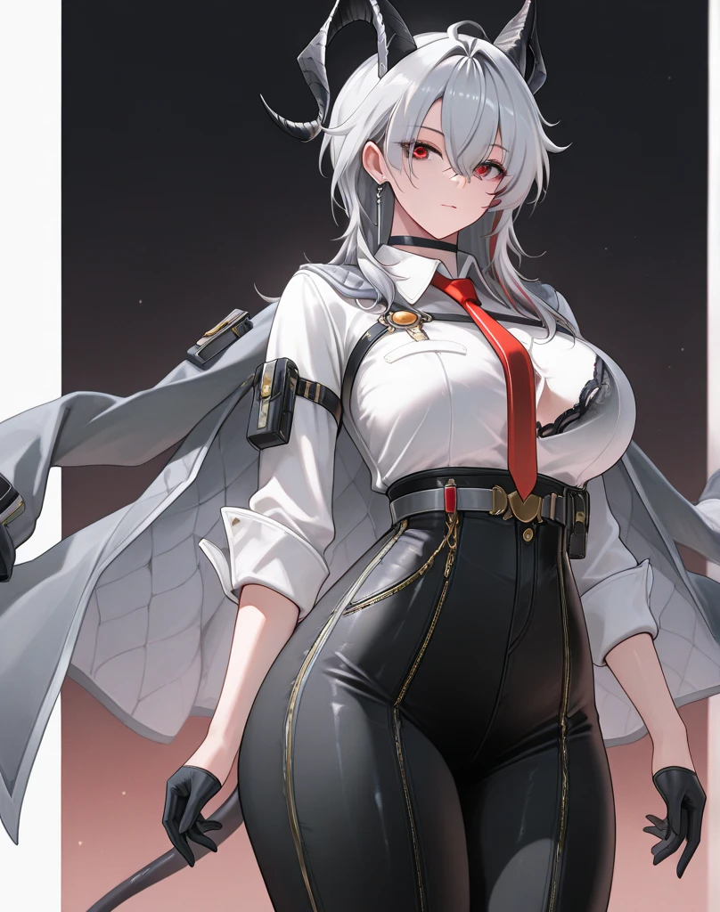 (top-quality, in 8K, 32K, masterpiece, A high resolution, Impressionism, Photorealsitic:1.2, anime style), (((((detailed faces and eyes, beautiful face, black eyes, red x-shaped pupils, cold expression))))), (((Masterpiece, 1 mature female, solo, Arlecchino, white and grey jacket with long sleeves, black trousers, high collar, formal suit, white hair with black streaks, black gloves))), Cinematic, (((( big belly, massive breast, massive ass)))) 4k, fantasy world ((((fart, farting, massive fart, back view)))),(((happy)))