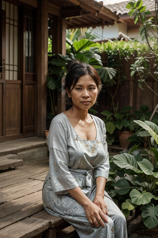 Khin Than Nu, RAW PHOTO, her name is Chariya, high quality, 1 old woman, ((58-year-old slim THAI woman)), (((58 years old))), ((slim body)), ((wrinkled body)), (((old body))), (((short hair))), she is wearing a fashionable stylish Generation X wear different colors, POSE: standing, BREAK, BACKGROUND: outdoor, Amidst the ancient ruins of Ayutthaya, film grain
