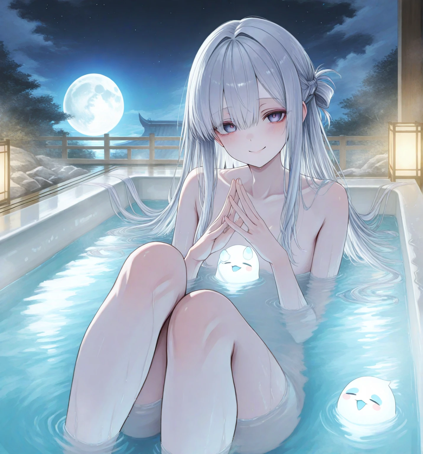 BREAK Perfect Anatomy、Highest quality、(cute:1.1)、(cute)、(High resolution:1.2)、Unbelievably absurd:1.3、Incredible illustrations、(cuteイラスト:1.2)、nsfw,(Beautiful background、Late Night、Open-air bath、Planting)、1gial(Silver Hair、Straight Hair、Bobcut、 female,height 1.2meters, slim 25kg)(flat chest、Dark Skin:1.4)( Sex preparan:1.2、doggystyle),(ahackles,restrained)、,pussy juice:1.2,How(anal,(1boy),penis ,(Comply na)(front view