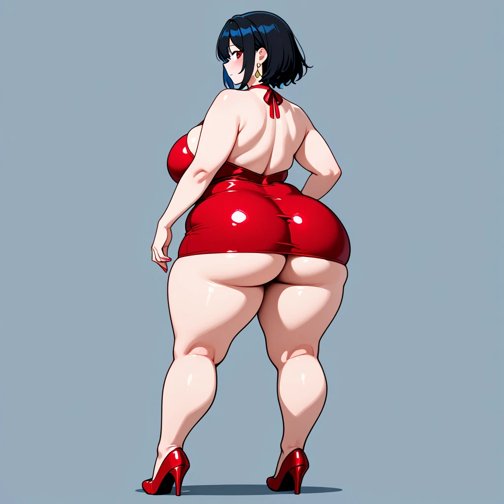 nsfw,1girl,back,standing,open stance,absurdres,ass focus,black hair,red eyes,big breast,huge ass,Absolute,masterpiece,best quality,very aesthetic,slingshot swimsuit,micro Bikini,(looking_through_own_legs:1.3) Open posture